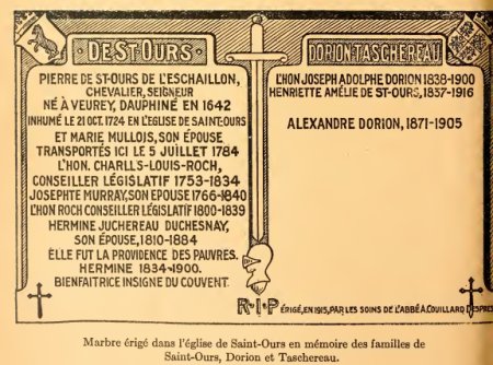 Plaque commémorative des Familles Dorion,St-Ours et Taschereau